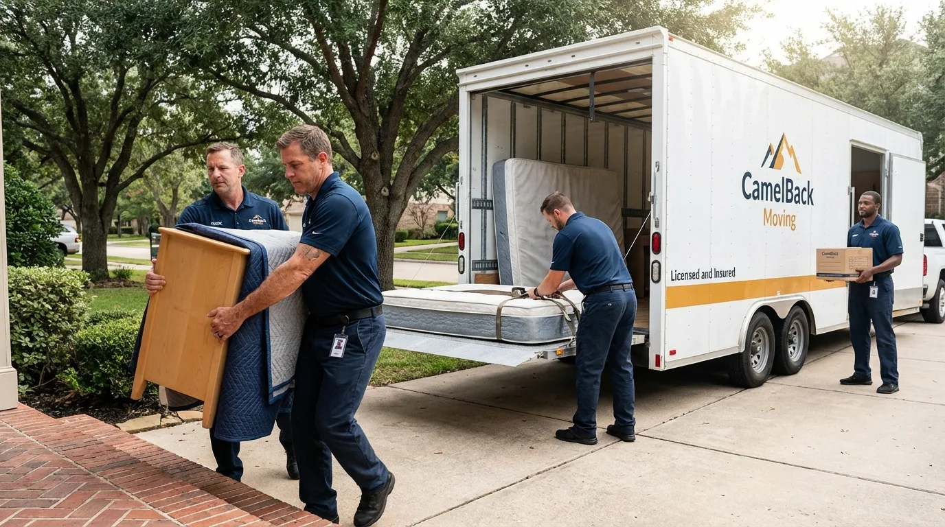 Crew loading residential truck for cross-state move from Volga, SD
