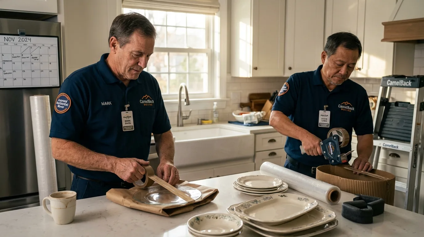 Professional crew packing kitchen dishware in Volga, SD